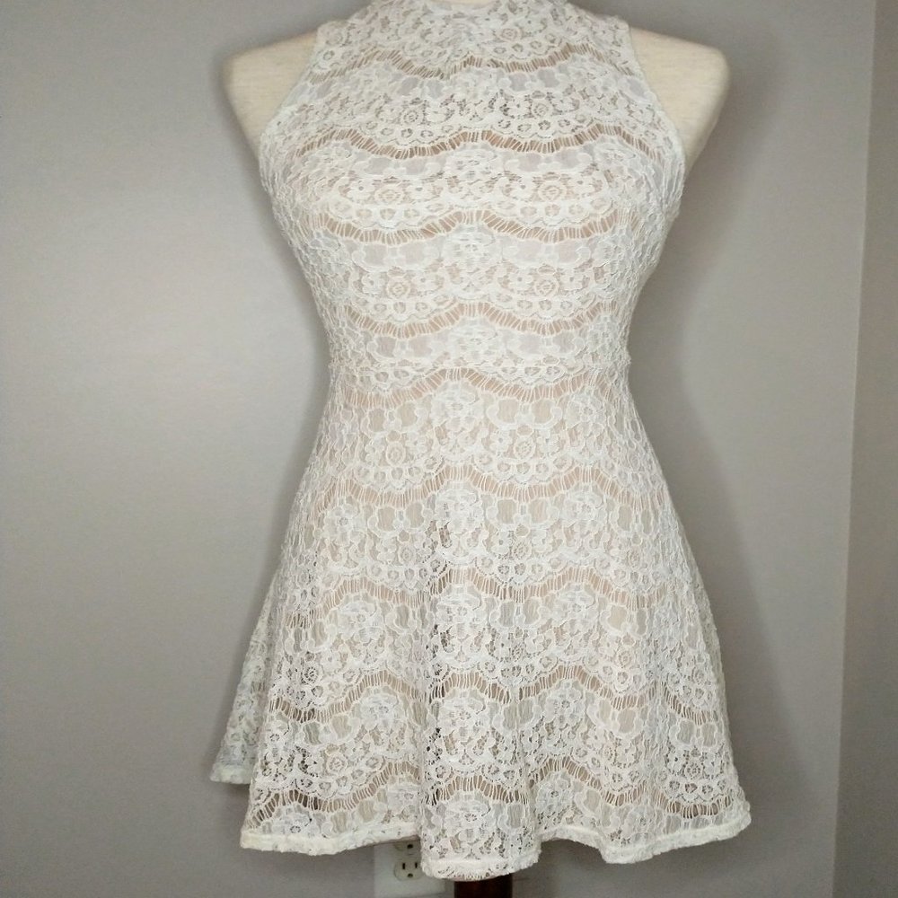 Love, Fire - Ivory Lace Skater Dress Juniors Formal Dress